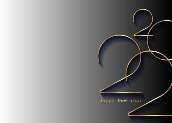Golden 2022 New Year logo. Holiday greeting card. Vector illustration. Holiday design for greeting card, invitation, calendar, party, gold luxury vip, isolated on black gradient background