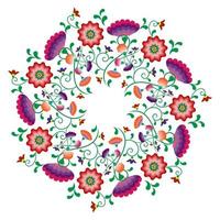 Embroidery mandala flowers folk pattern with Polish and Mexican influence. Trendy ethnic decorative traditional floral round frame design, for fashion, interior, stationery. Vector isolated on white