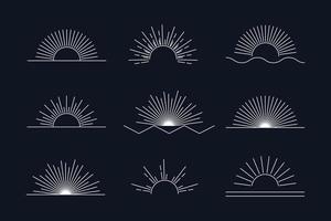 Vector Sun set of white linear boho icons and symbols, sun logo design templates, abstract design elements for decoration in modern minimalist style for social media posts, stories, isolated