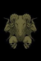 Goat with human skull artwork illustration vector