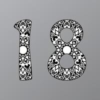 Number 18 with Mandala. decorative ornament in ethnic oriental style. coloring book page vector