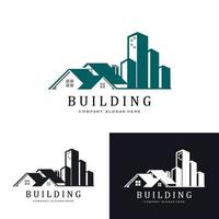 construcción de edificios urbanos logo icono símbolo, casa, apartamento, vista a la ciudad vector