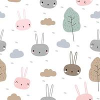 seamless pattern with rabbit bunny head cartoon illustration vector