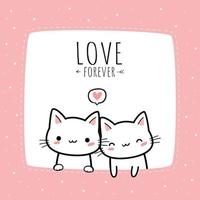 kitty cat lover couple cartoon illustration vector