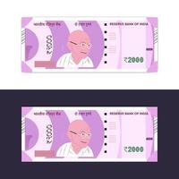 India nuevos billetes de 2000 rupias en fondo blanco. vector