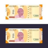 India new 200 rupee currency notes in white background vector