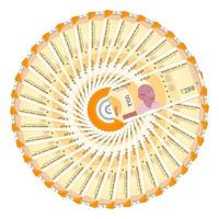 India new 200 rupee currency notes in white background in circle shape top view vector