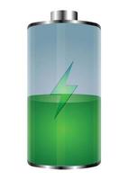 Vector Green battery, half charged. 3D realistic power battery illustration on white background