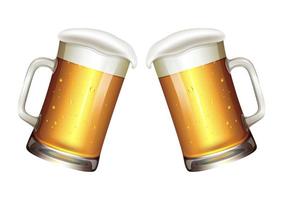 Two mugs of beer isolated on white background. Realistic beer mug vector