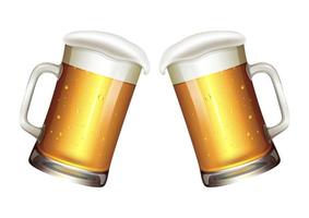 Two mugs of beer isolated on white background. Realistic beer mug vector