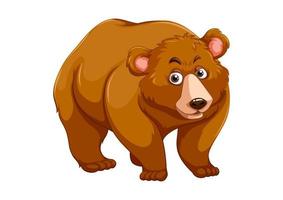 vector oso grizzly aislado sobre fondo blanco. criatura del bosque salvaje con pelaje marrón. personaje de dibujos animados de gran mamífero