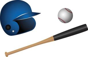 Vector illustration of various baseball equipments, baseball bat, ball, and helmet. Baseball sport equipment