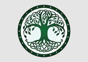Watercolor Tree of Life Symbol. Vector illustration of green Tree of life isolated on gray background