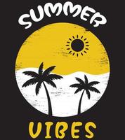 Summer Vibes Design Sign. Palm trees, Sun, text Message vector