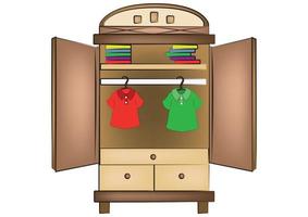Vector Illustration of open wardrobe with clothes