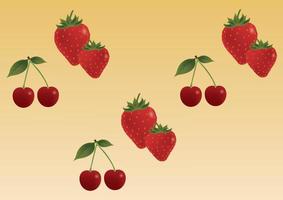 Vector illustration of Strawberry and cherries. Fresh fruits