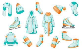 A set of winter things. Collection of warm clothes. Cartoon style. vector