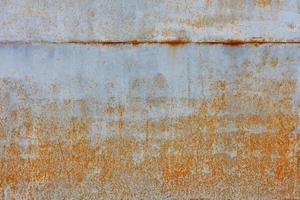 Rust shows through on an old sheet of metal texture painted with gray paint.