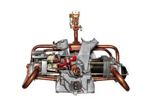 Low-power four-cylinder internal combustion engine of a car on a stand with a cut of the piston group. photo