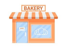 Bakery shop building, store bun and cafe. Cafe for production of bakery products. Freshly baked bread, loaf, pastries. Vector illustration