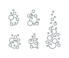 Different types of circle bubbles set, fizzy oxygen line. Balls set. Bubbles in carbonated drink. Foam in bathroom. Vector illustration