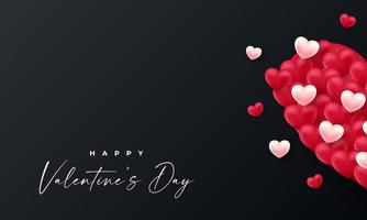 Valentines day 3d hearts. Cute love banner, romantic greeting card happy valentines day wishes text, red heart balloons vector concept