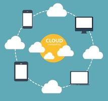 concepto de computación en la nube en diferentes dispositivos electrónicos. vector