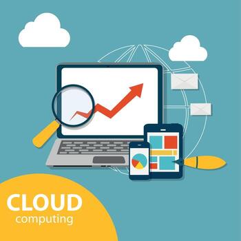 concepto de computación en la nube en diferentes dispositivos electrónicos. vector