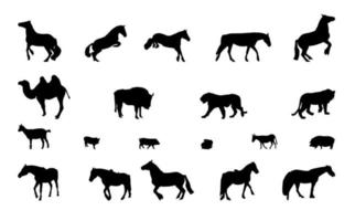 silueta de animales salvajes y domésticos. en blanco y negro. vector