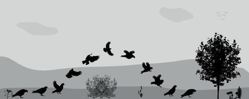 Birds Fly in Nature. Vector Illustration.