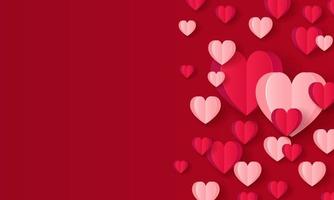 banner de feliz dia de san valentin. Diseño de fondo de vacaciones con gran corazón hecho de corazones de origami rojo y rosa. cartel horizontal, volante, tarjeta de felicitación, encabezado para sitio web vector