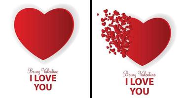 Big Set of Happy Valentines Day Card with Heart. Vector