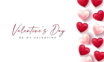 día de san valentín corazones 3d. Banner de amor lindo, tarjeta de felicitación romántica, feliz día de San Valentín desea texto, concepto de vector de globos de corazón rojo