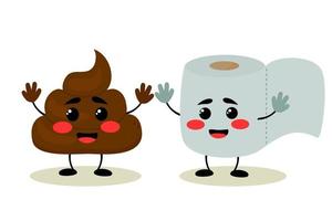 Kawaii Poop and Kawaii Toilet Paper. vector