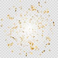 Confetti and streamer ribbon falling on transparent background. Falling shiny gold confetti. vector