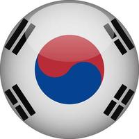 corea del sur, 3d, redondeado, bandera nacional, botón, icono vector