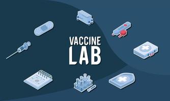 vaccine lab isometric lettering vector