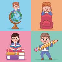 four students school characters vector