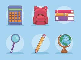 six school supplies vector