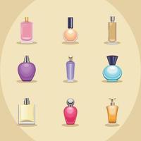 nueve iconos de botellas de perfumes