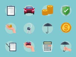 twelve car insurance icons vector