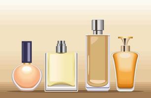 cuatro botellas de perfumes vector