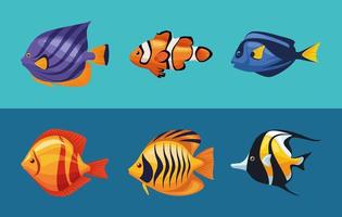 six sealife underwater icons vector