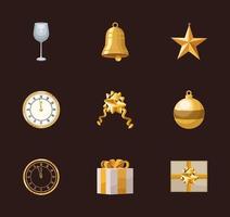 nine happy new year icons vector