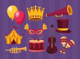 diez iconos de celebración de carnaval vector