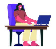 young woman using laptop vector