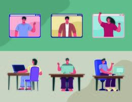 video conference six persons vector