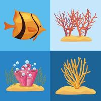 four sea life icons vector