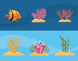 six sea life icons vector