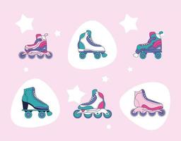 roller skate six icons vector